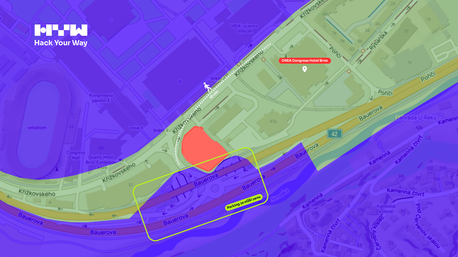 Mapa parkování u OREA Congress Hotel Brno